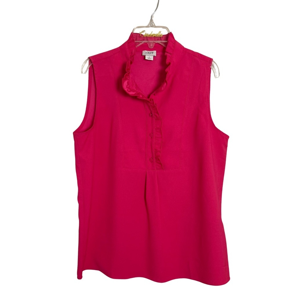 J.‎ Crew Barbie Pink Sleeveless Ruffled Neckline Blouse Size 4 Dressy Feminine